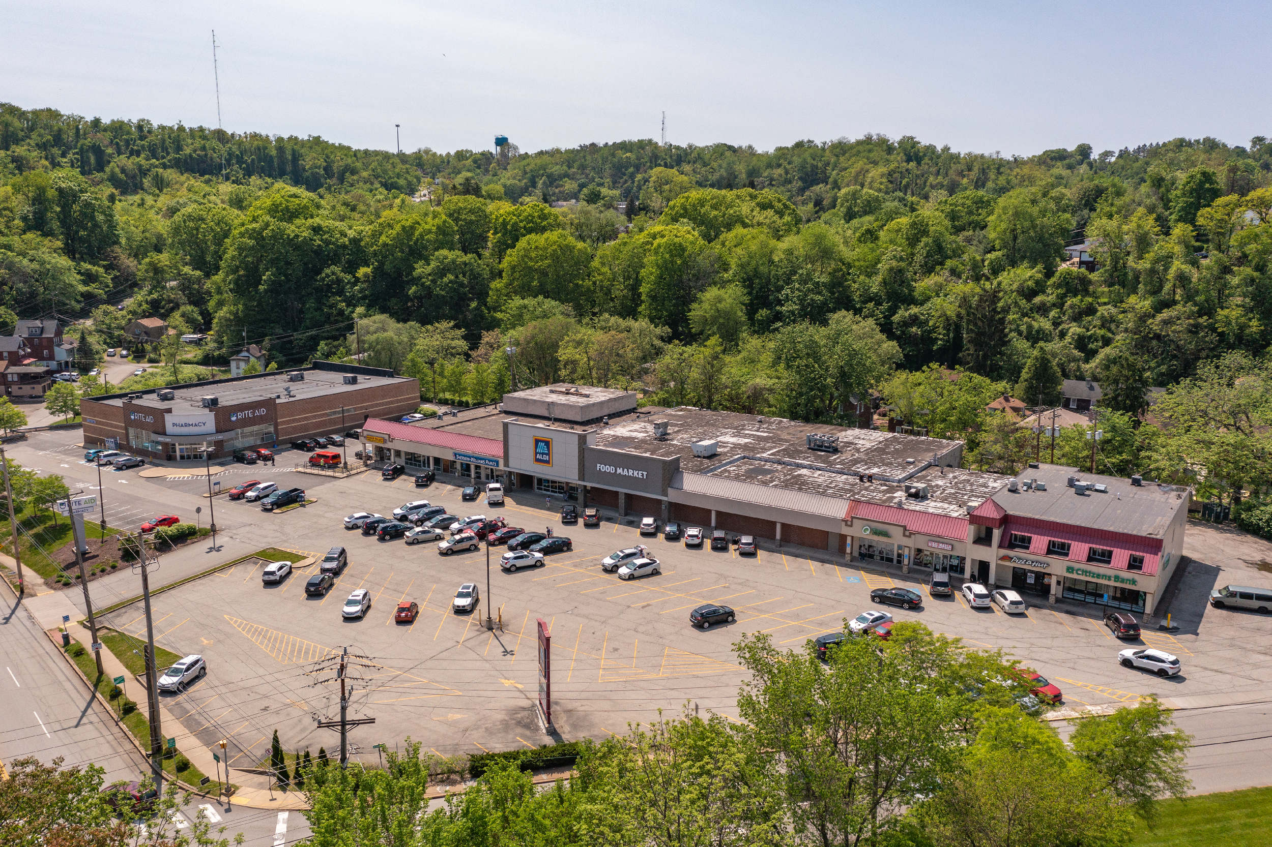 Aerial view of Ardmore Shopping Center in Pittsburgh